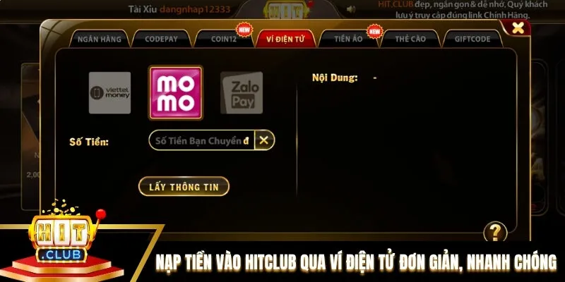 Nạp tiền vào Hitclub qua ví điện tử đơn giản và nhanh chóng